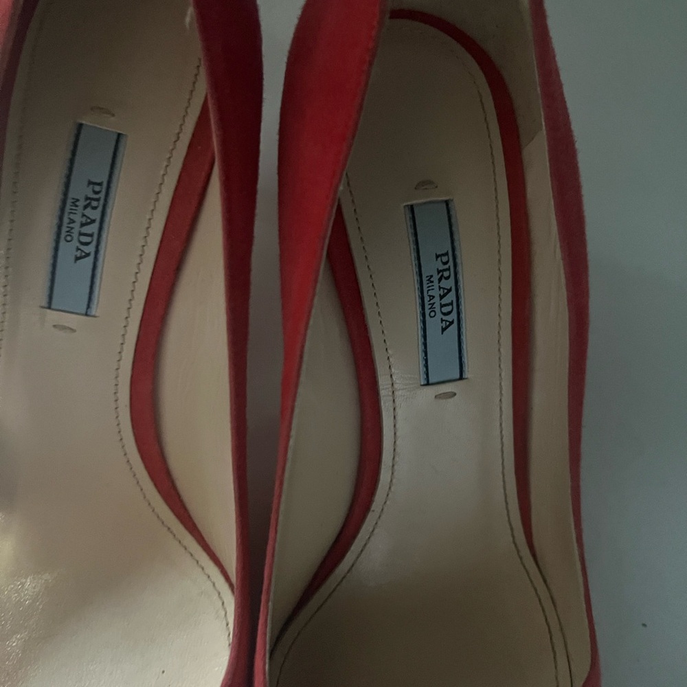 Prada Vibrant Coral Suede Heels - Picture 2 of 4